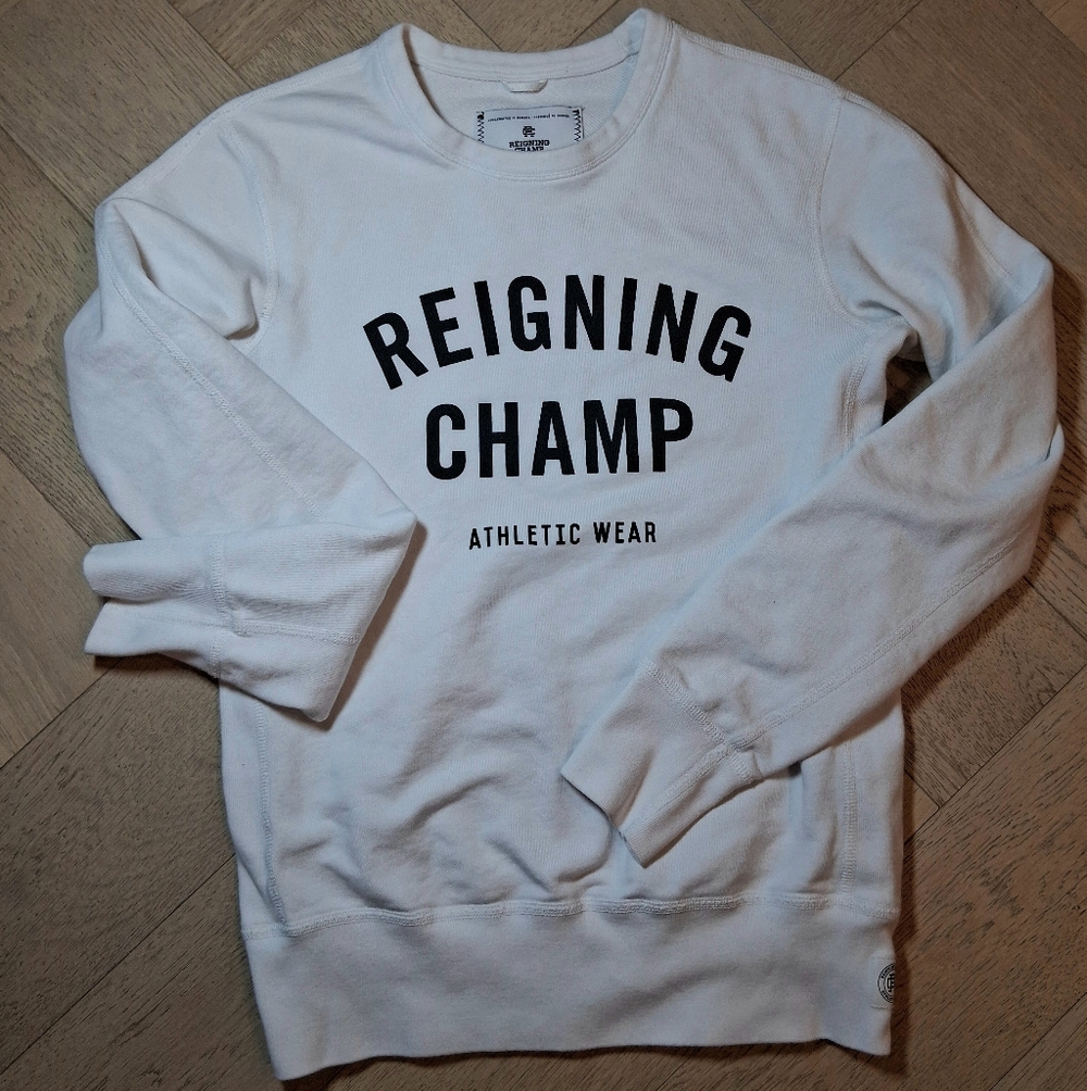 Reigning Champ White Crewneck Sweatshirt with Black Logo